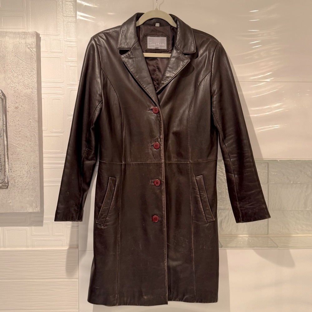 Rare Lambskin Leather Trench Coat Juliet Michelle by Adler Brown Jacket